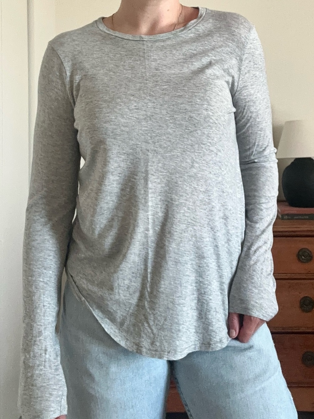 Vince Heather Gray Long Sleeve Crewneck Top